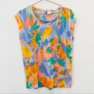 Women’s Multicolor Floral Print Cap-Sleeve Top